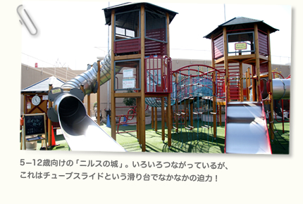 5—12歳向けの「ニルスの城」。いろいろつながっているが、これはチューブスライドという滑り台でなかなかの迫力！