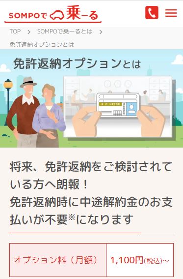 SOMPOで乗ーる 免許返納オプション